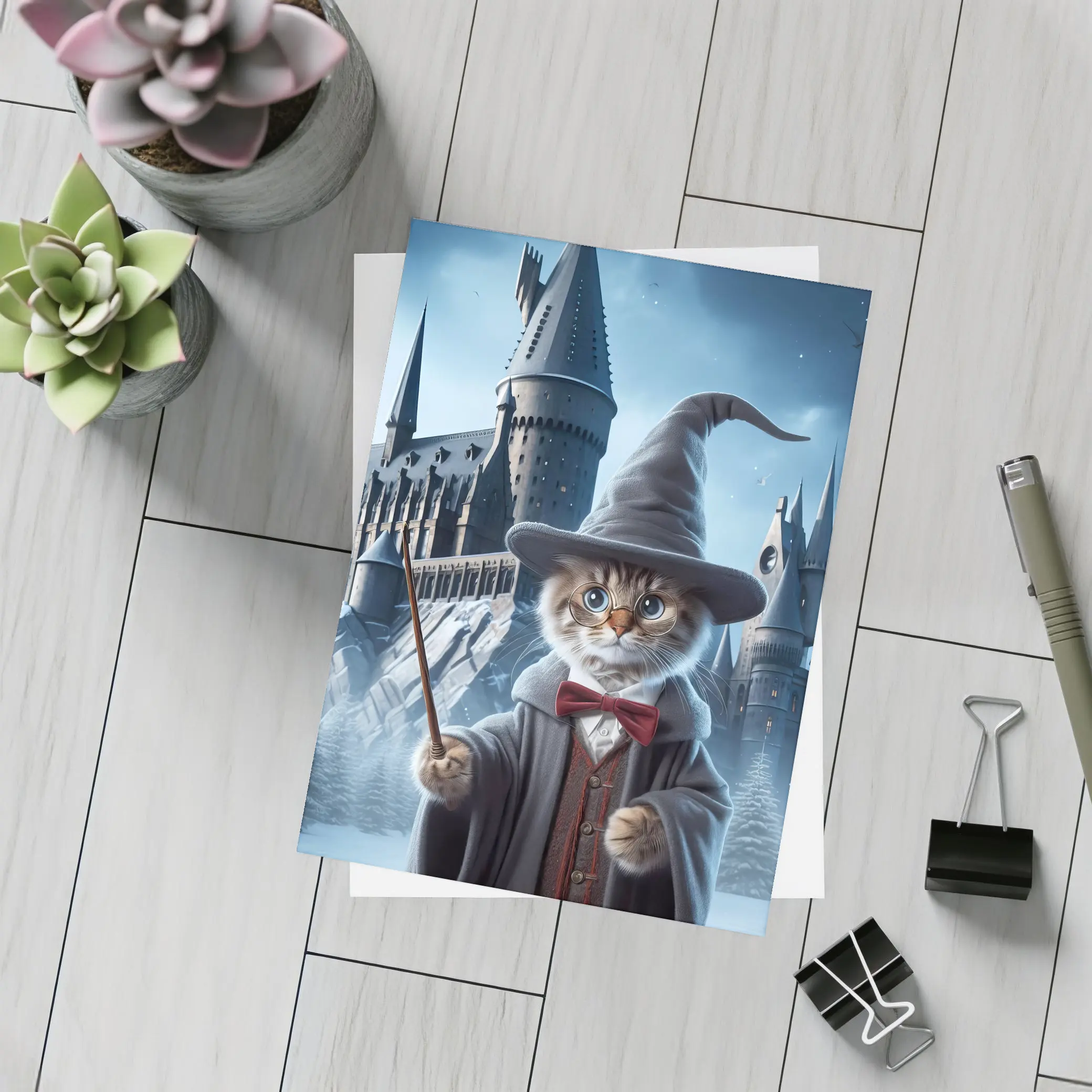Wizard Cat Winter Castle Fantasy Art – Postcards