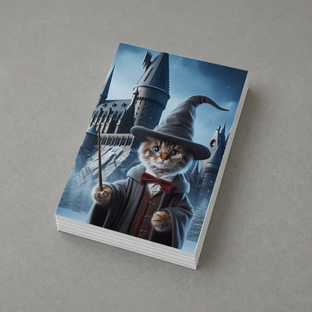 Wizard Cat Winter Castle Fantasy Art – Postcards
