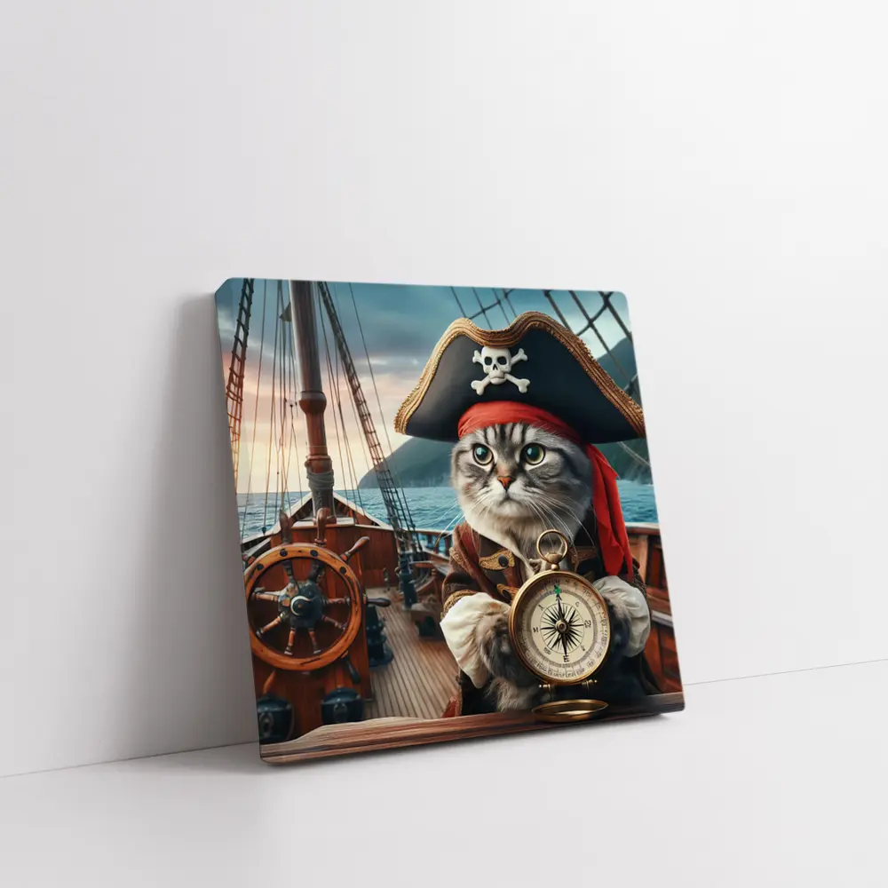 Pirate Cat With Compass On Ship – Wall Art