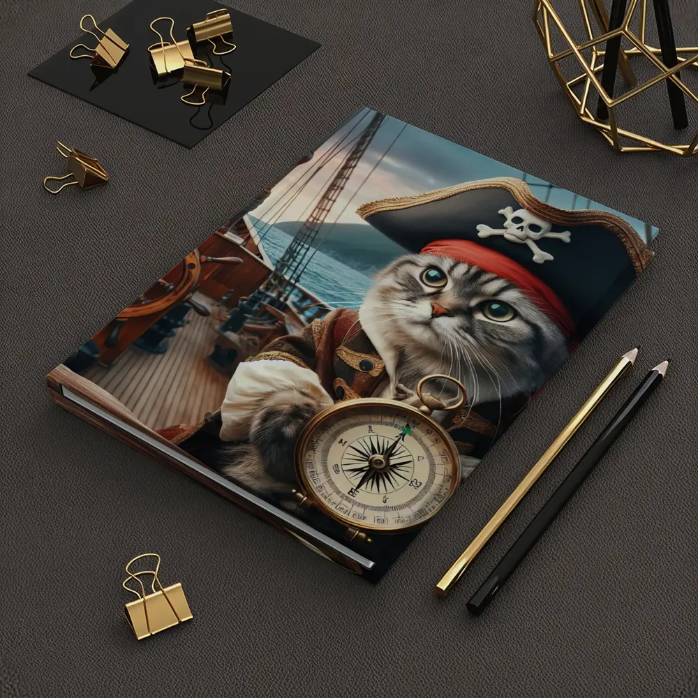 Pirate Cat With Compass On Ship – Notebooks