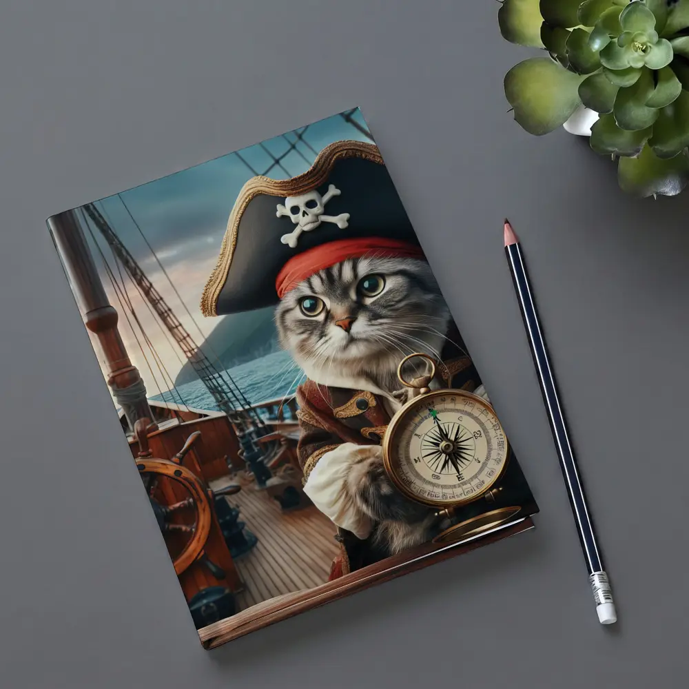 Pirate Cat With Compass On Ship – Notebooks