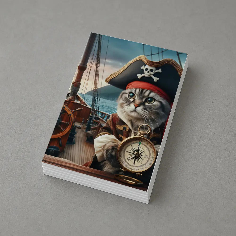 Pirate Cat With Compass On Ship – Postcards