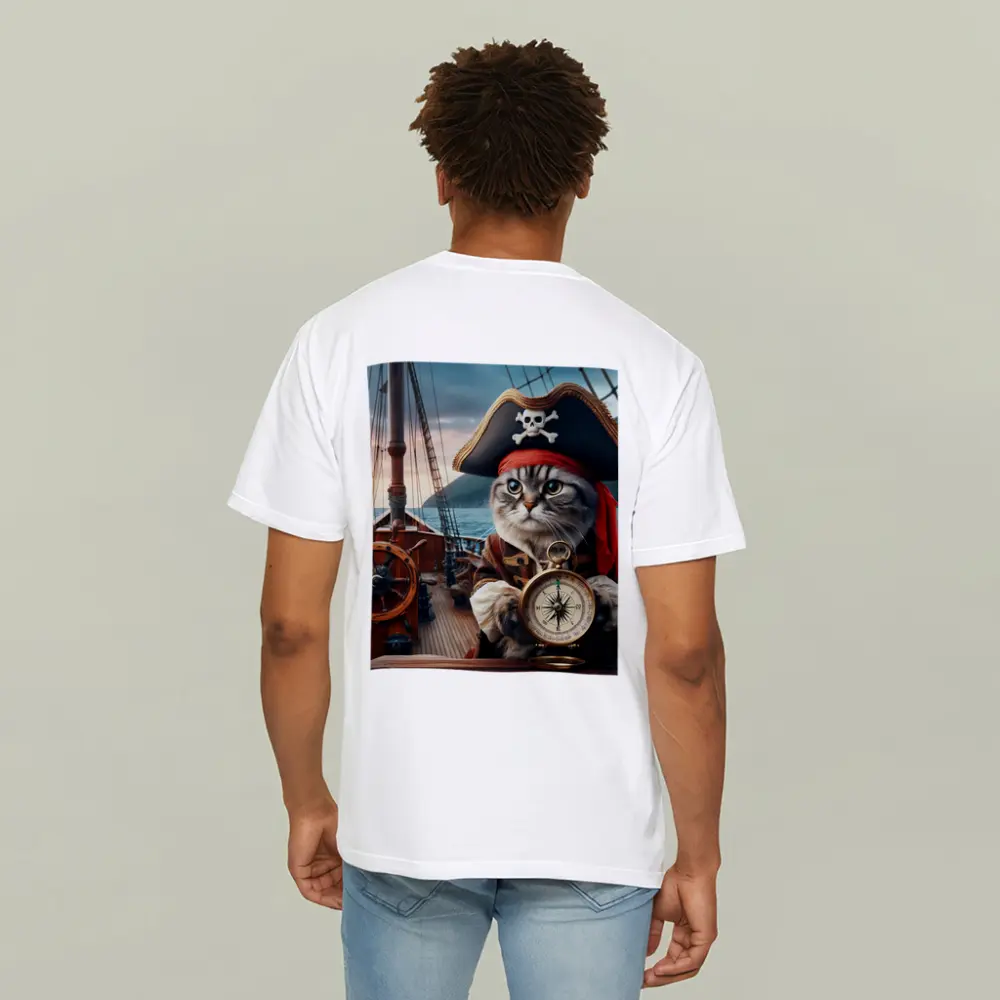 Pirate Cat With Compass On Ship – T-Shirts