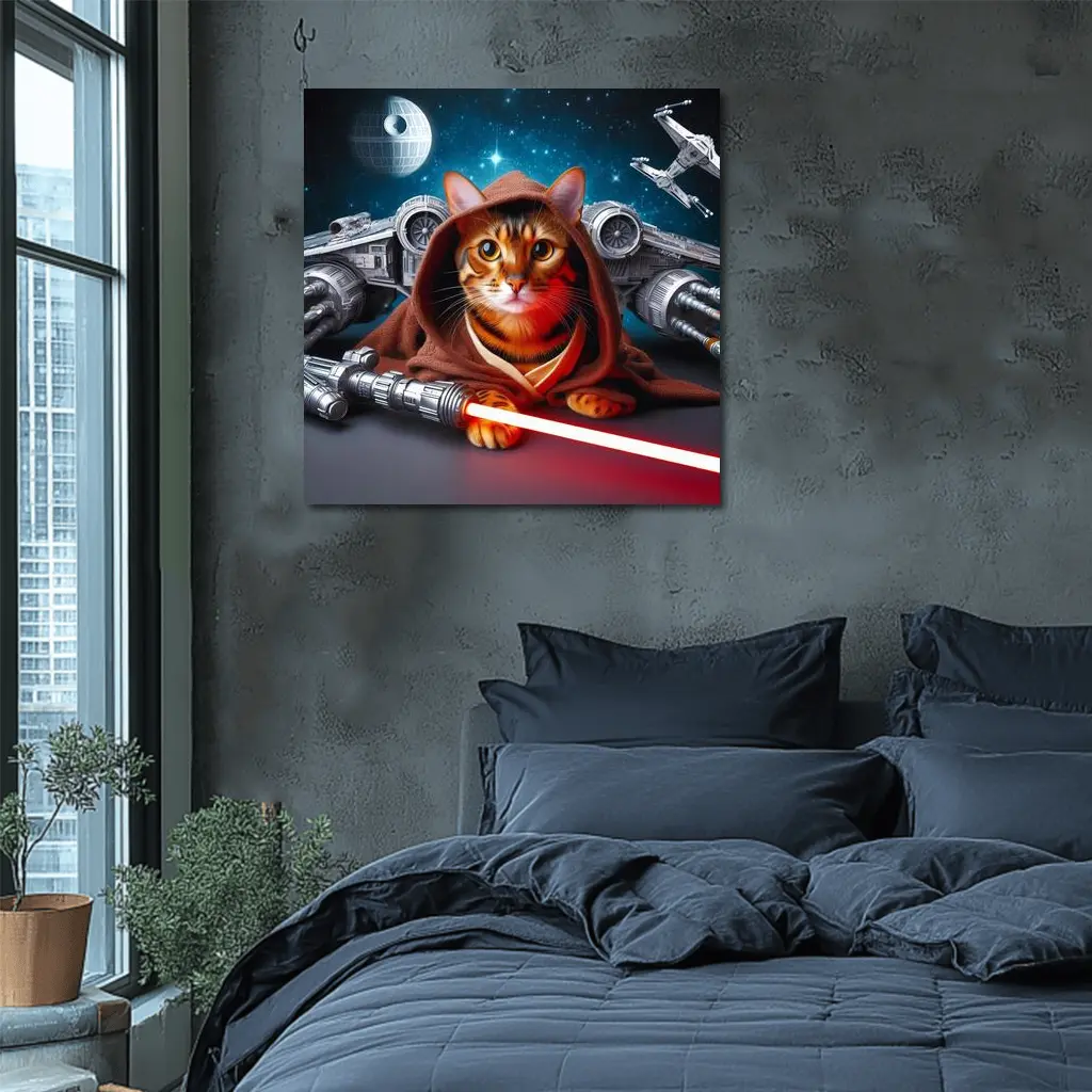 Bengal Cat Jedi Robe Space Battle – Wall Art