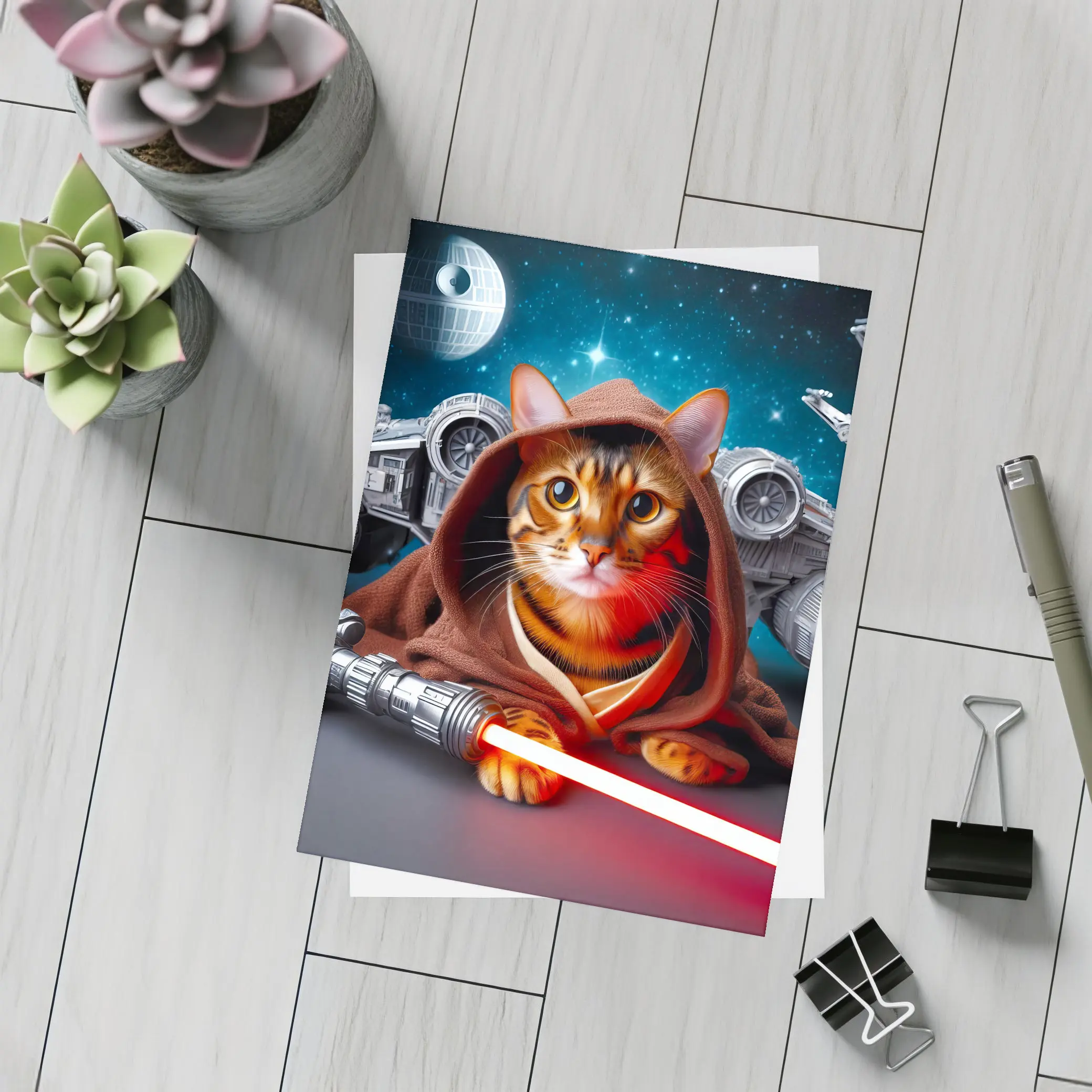 Bengal Cat Jedi Robe Space Battle – Postcards