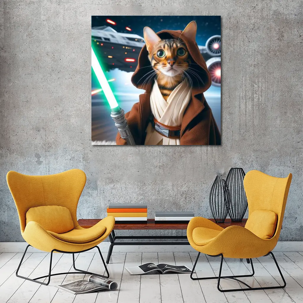 Bengal Cat Jedi Knight Space Battle – Wall Art