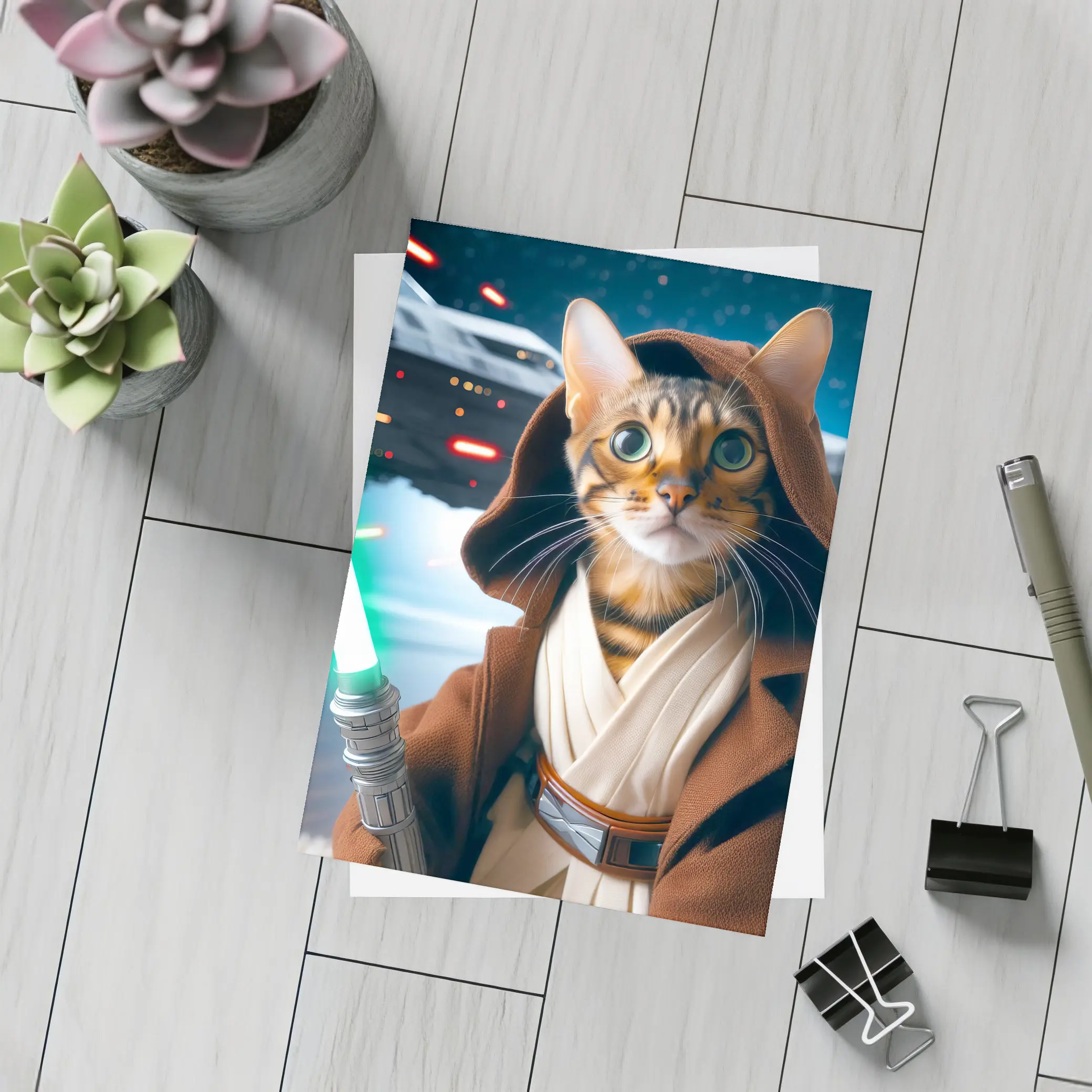 Bengal Cat Jedi Knight Space Battle – Postcards