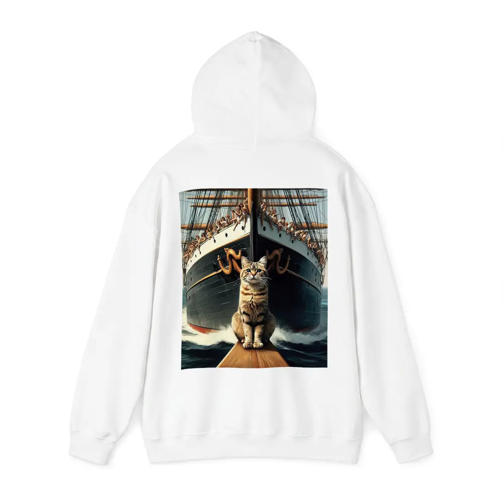 Cat Sitting On Ship Bow Ocean Waves – Hoodies