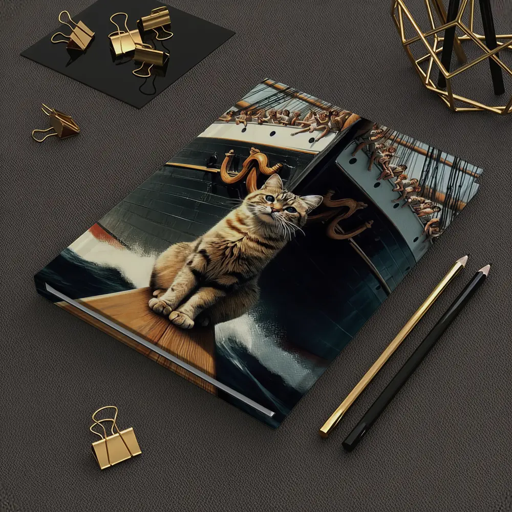 Cat Sitting On Ship Bow Ocean Waves – Notebooks