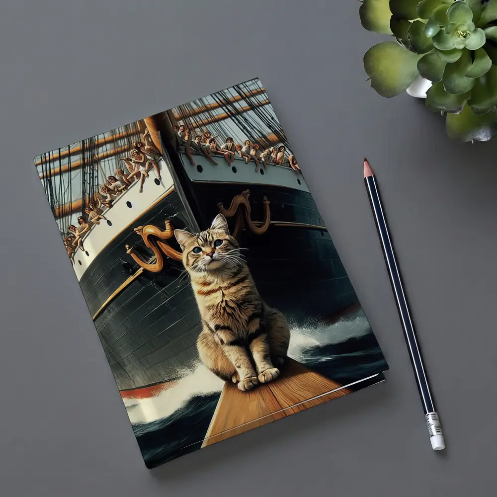 Cat Sitting On Ship Bow Ocean Waves – Notebooks