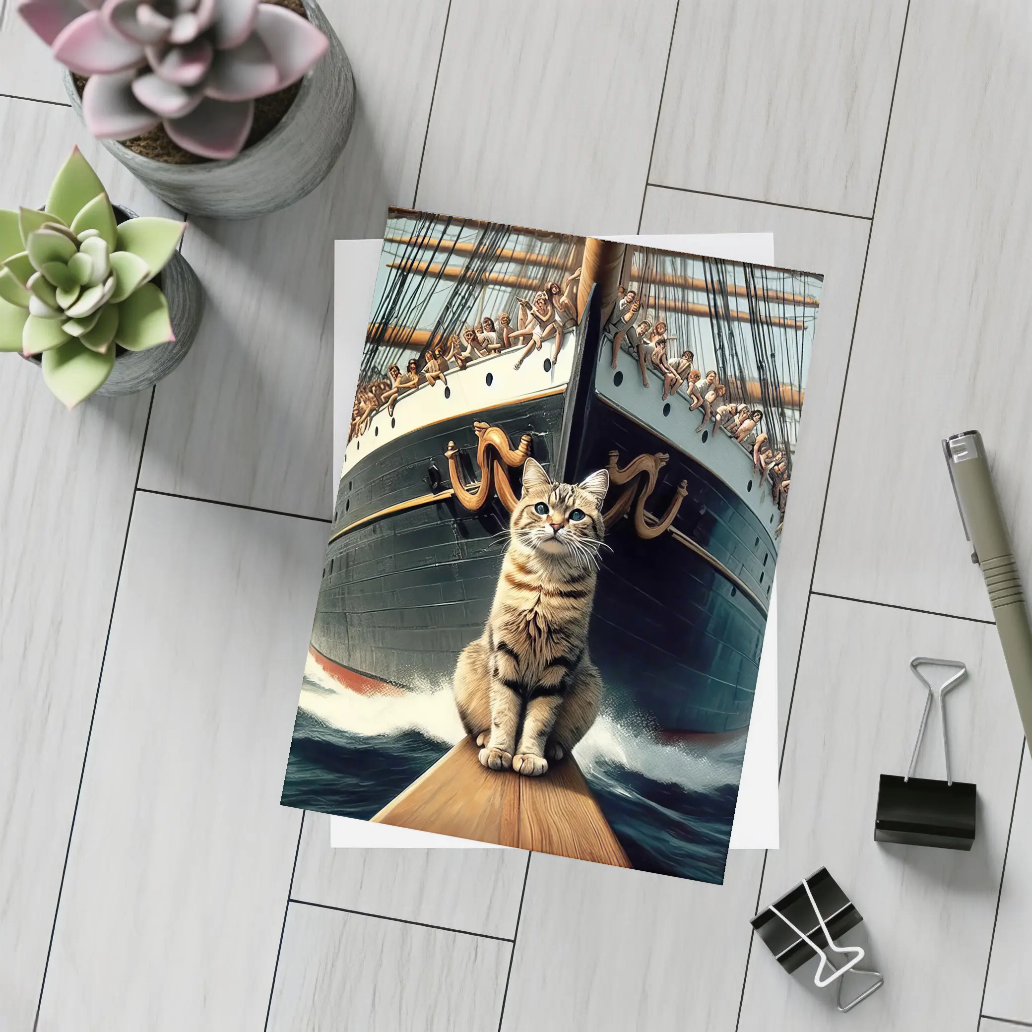 Cat Sitting On Ship Bow Ocean Waves – Postcards