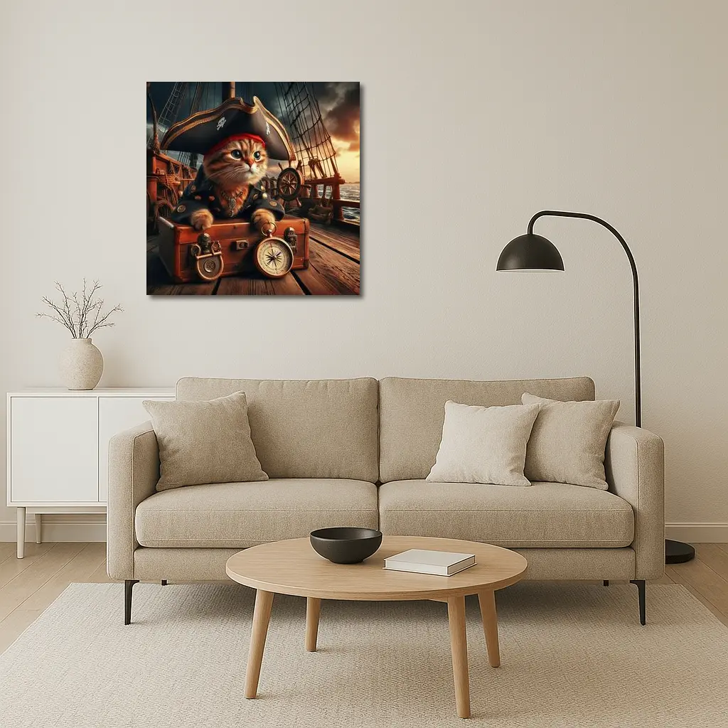 Pirate Cat on Ship Deck Treasure Chest – Wall Art