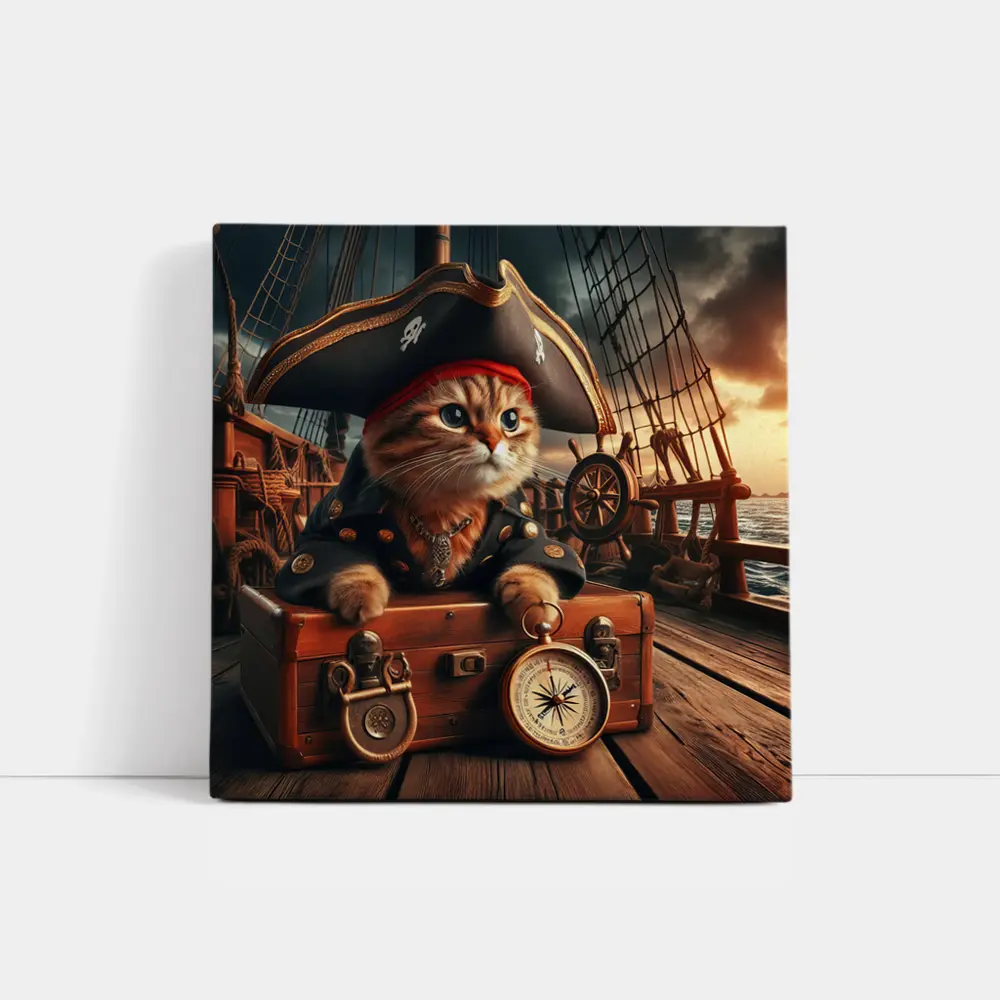 Pirate Cat on Ship Deck Treasure Chest – Wall Art