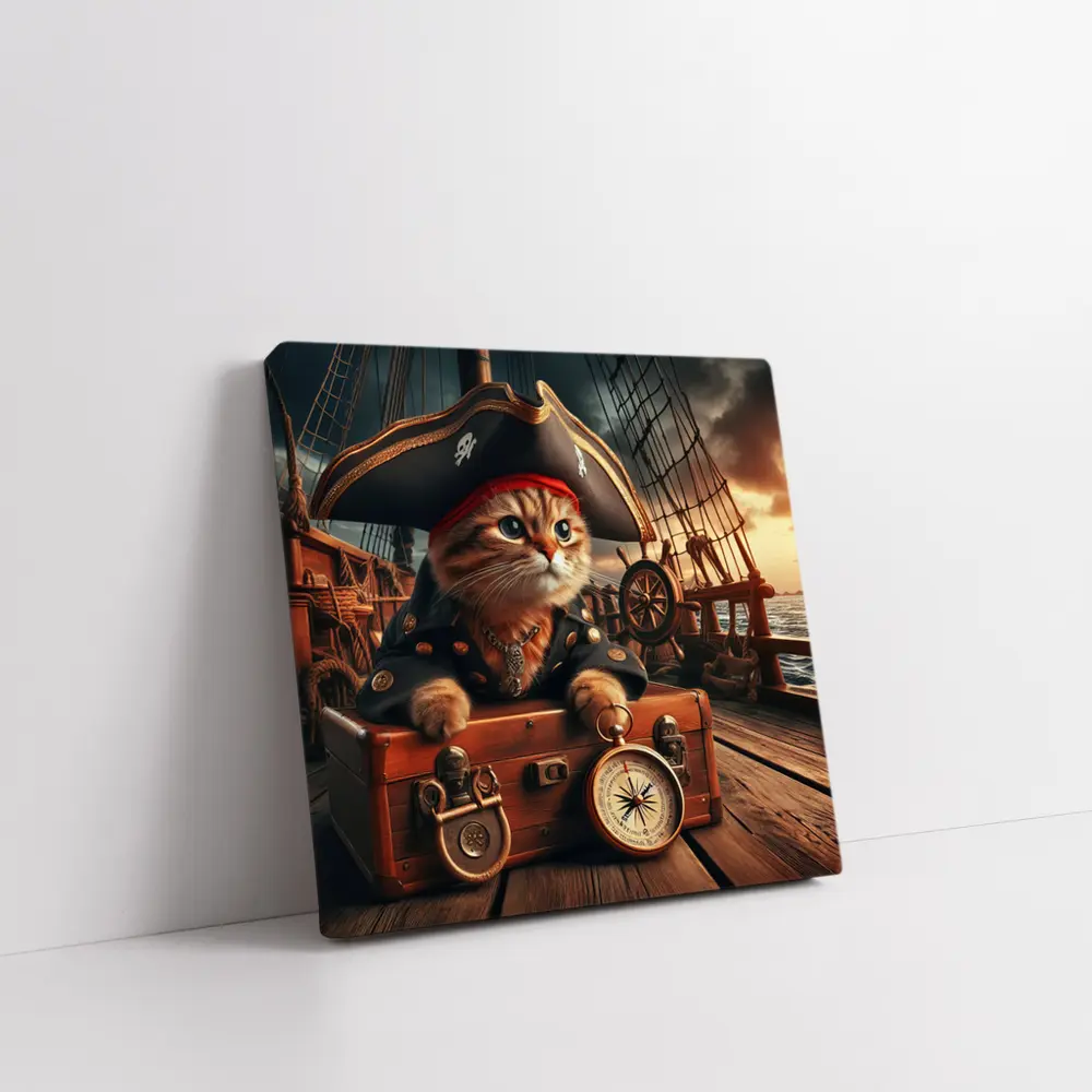 Pirate Cat on Ship Deck Treasure Chest – Wall Art