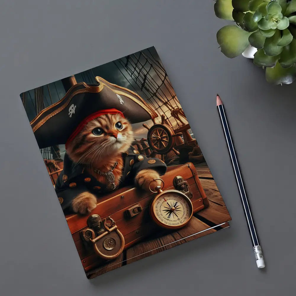 Pirate Cat on Ship Deck Treasure Chest – Notebooks