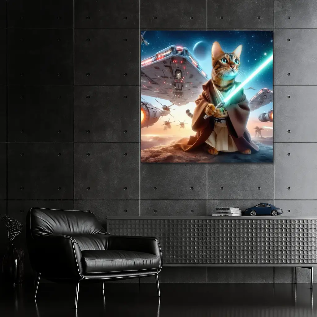 Jedi Cat Lightsaber Space Battle Scene – Wall Art