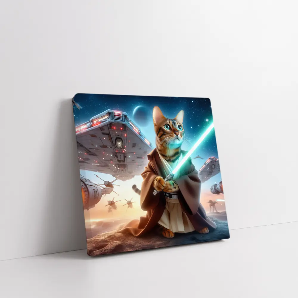 Jedi Cat Lightsaber Space Battle Scene – Wall Art