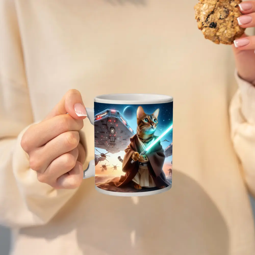 Jedi Cat Lightsaber Space Battle Scene – Mugs