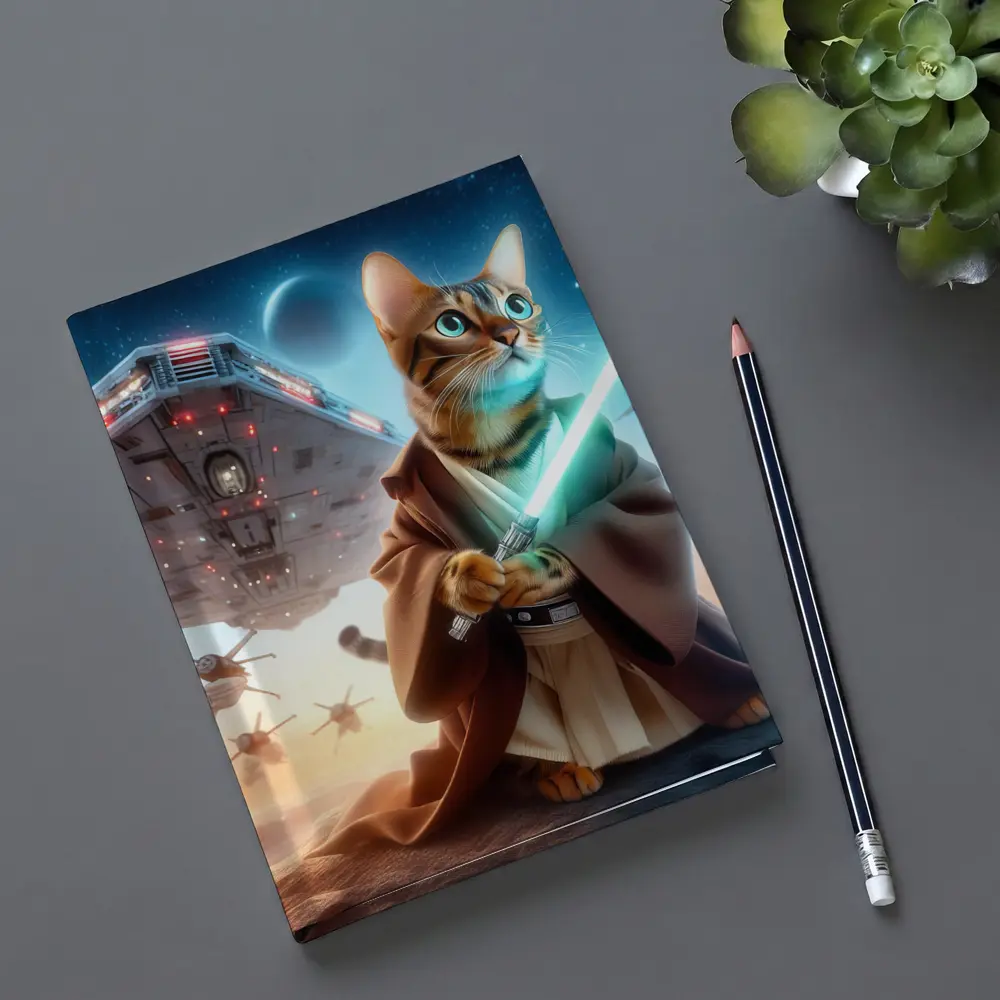 Jedi Cat Lightsaber Space Battle Scene – Notebooks