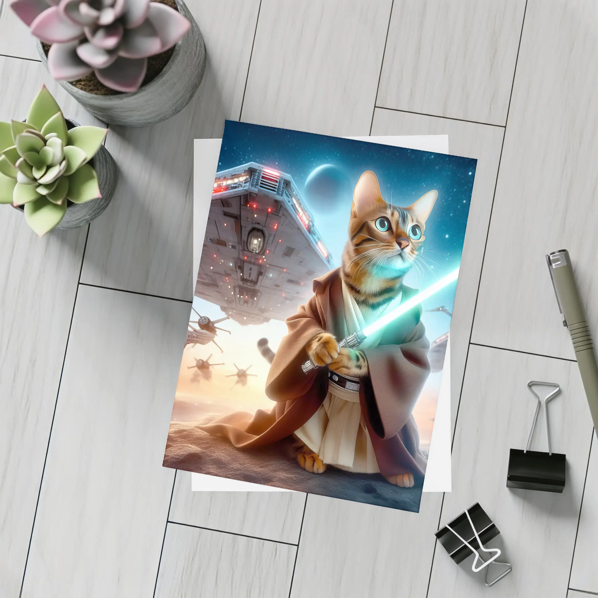 Jedi Cat Lightsaber Space Battle Scene – Postcards