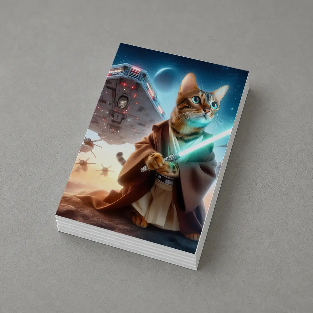 Jedi Cat Lightsaber Space Battle Scene – Postcards