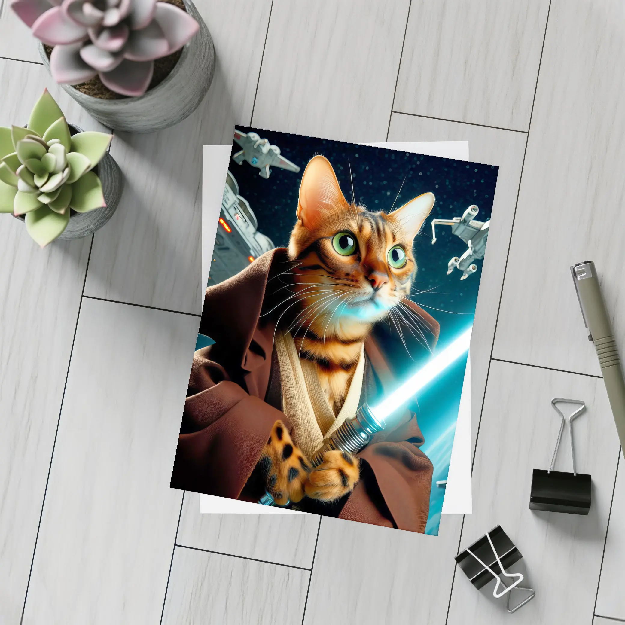 Bengal Cat Jedi Space Battle Fantasy – Postcards