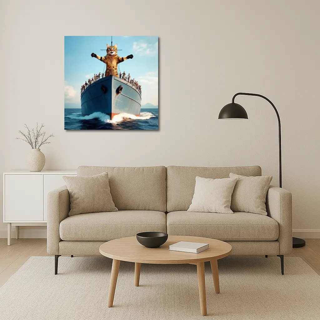 Giant Cat Posing on Ship Bow Ocean – Wall Art