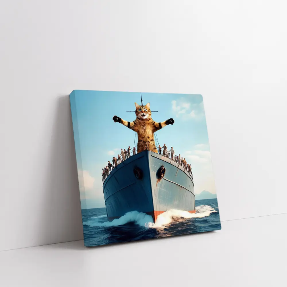 Giant Cat Posing on Ship Bow Ocean – Wall Art