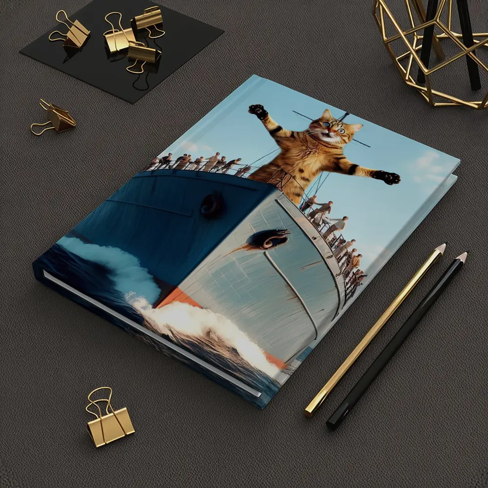 Giant Cat Posing on Ship Bow Ocean – Notebooks