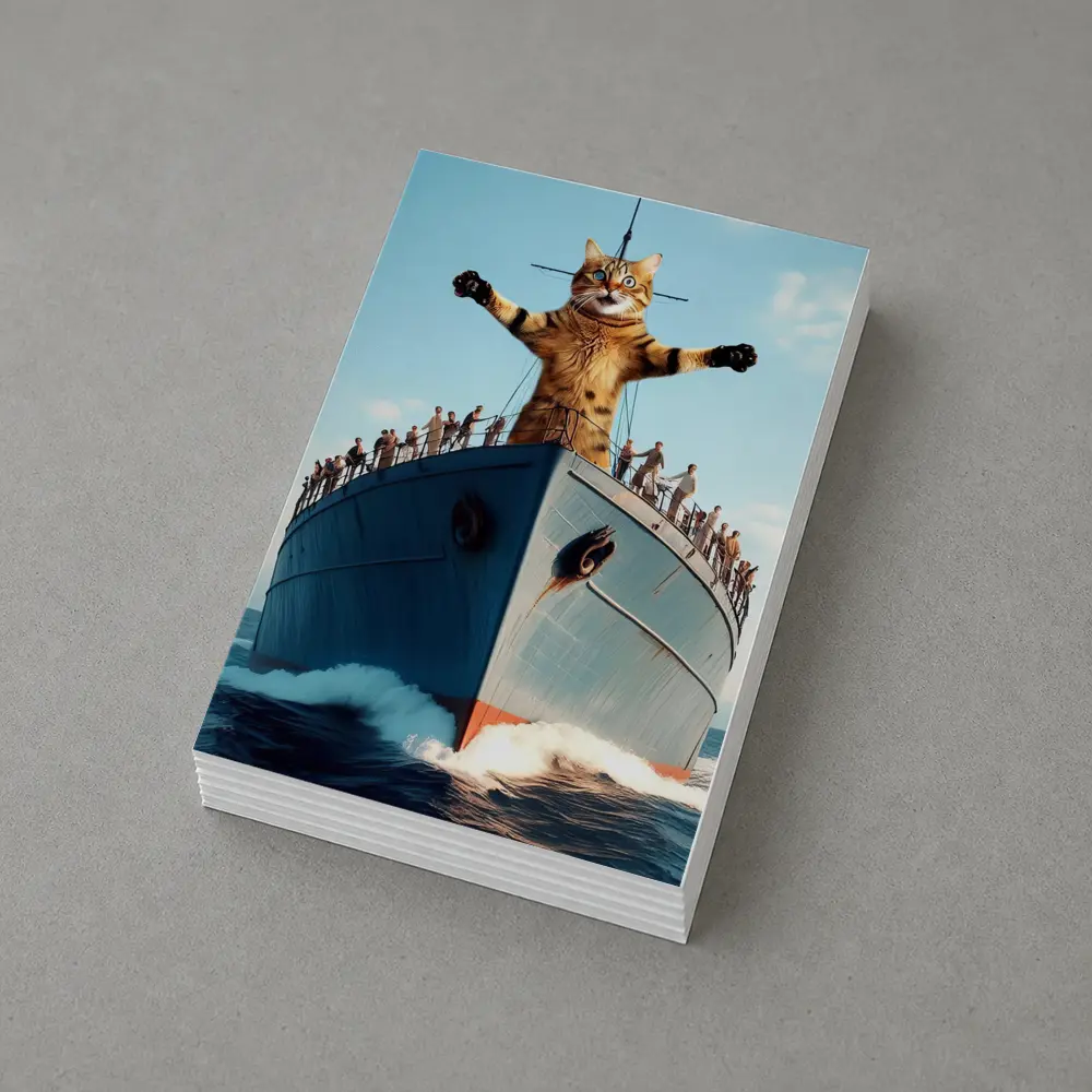 Giant Cat Posing on Ship Bow Ocean – Postcards