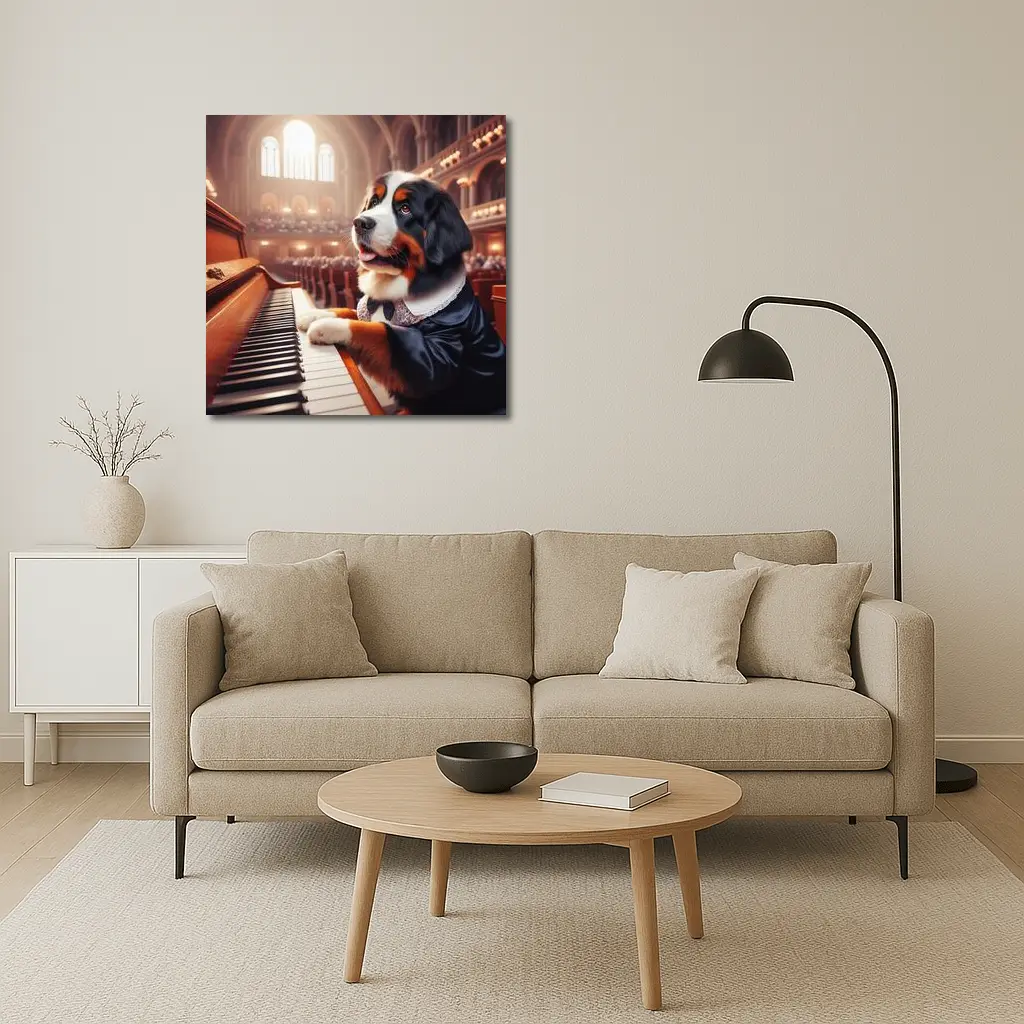 Bernese Mountain Dog Playing Piano Concert Hall – Wall Art
