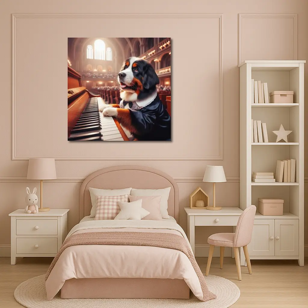 Bernese Mountain Dog Playing Piano Concert Hall – Wall Art