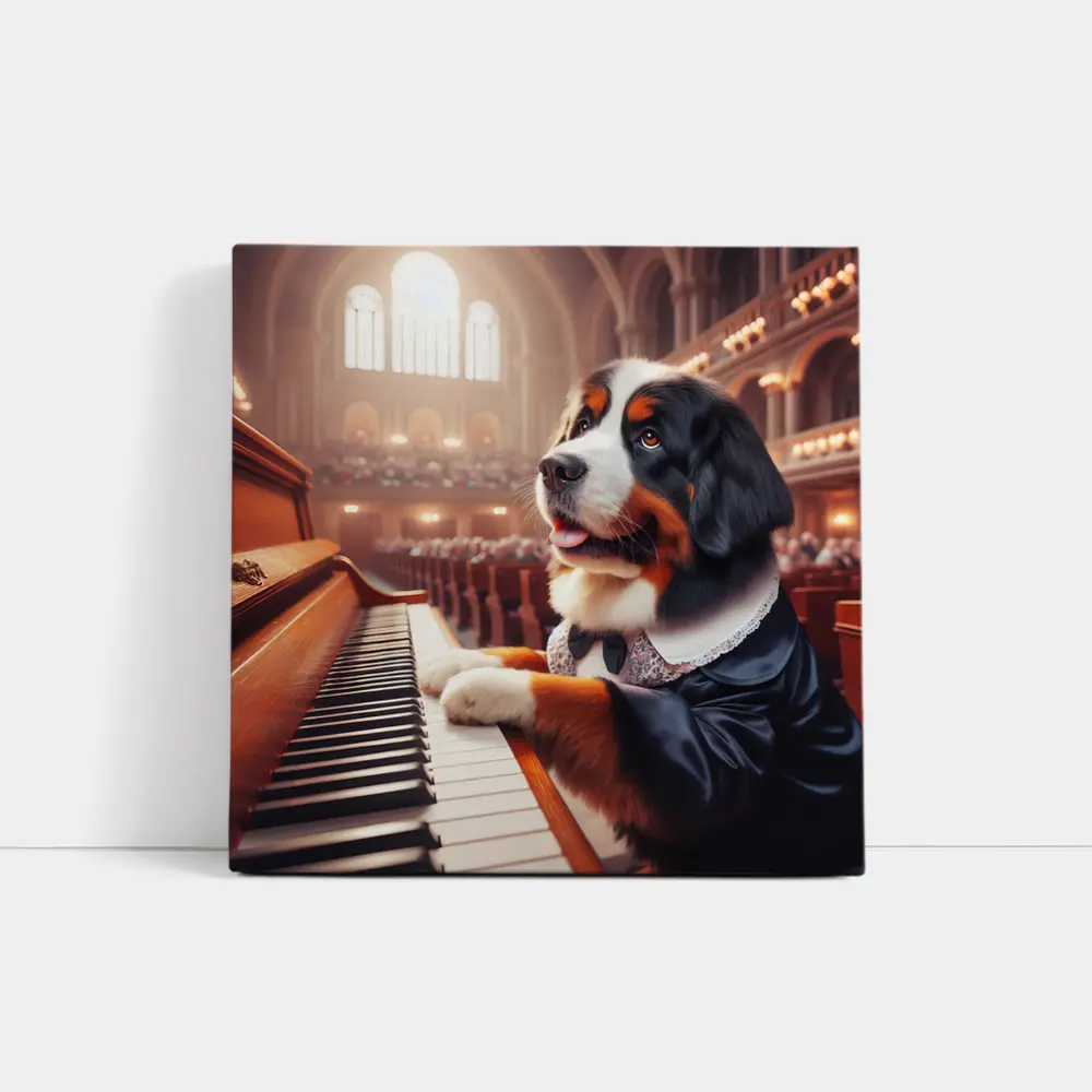 Bernese Mountain Dog Playing Piano Concert Hall – Wall Art