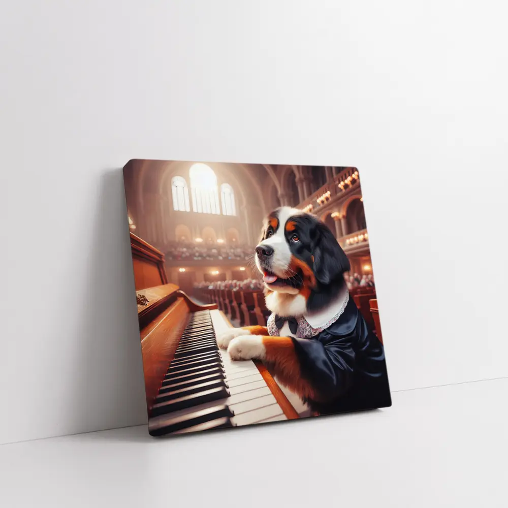 Bernese Mountain Dog Playing Piano Concert Hall – Wall Art