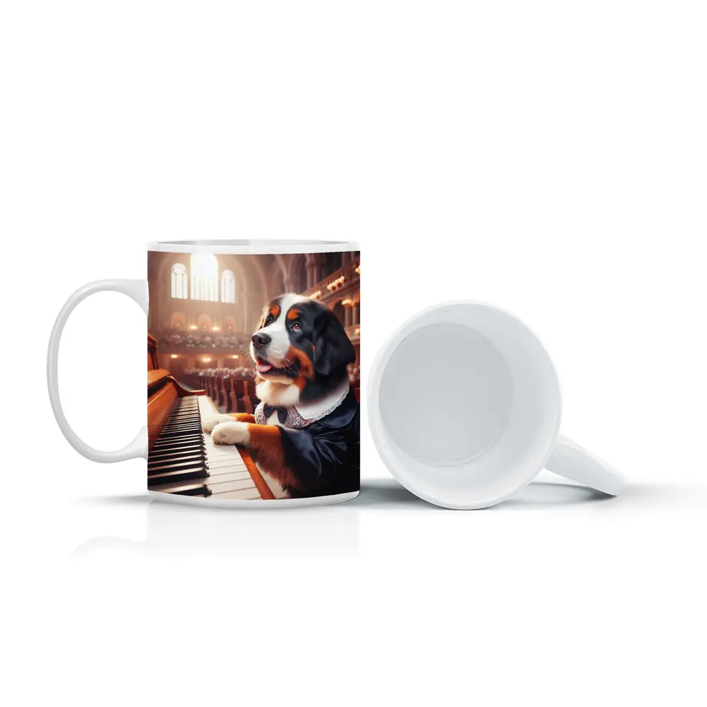 Bernese Mountain Dog Playing Piano Concert Hall – Mugs