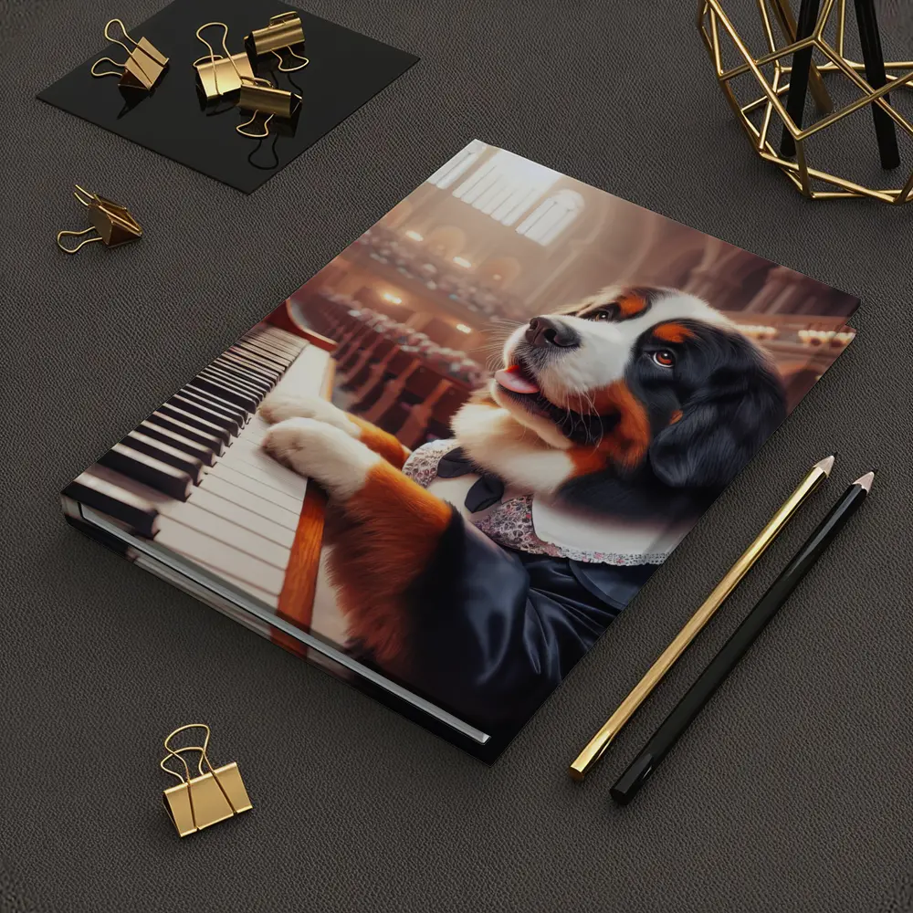 Bernese Mountain Dog Playing Piano Concert Hall – Notebooks