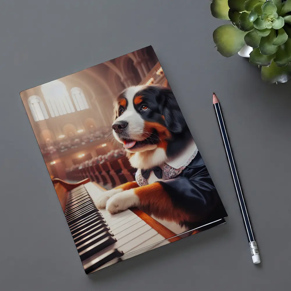 Bernese Mountain Dog Playing Piano Concert Hall – Notebooks