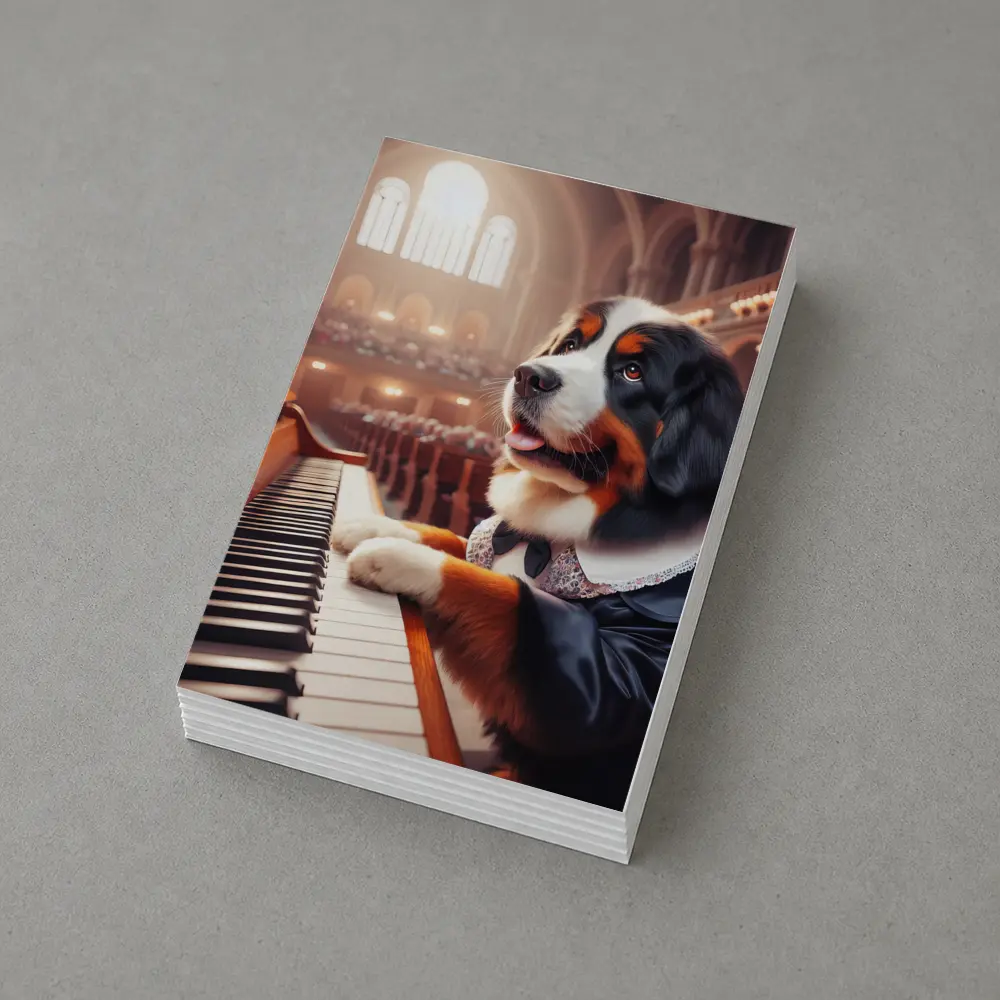 Bernese Mountain Dog Playing Piano Concert Hall – Postcards