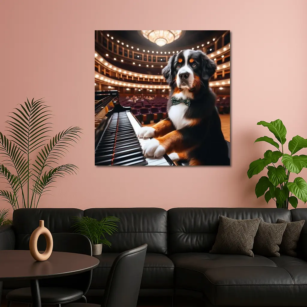 Bernese Mountain Dog Playing Piano Concert Hall – Wall Art