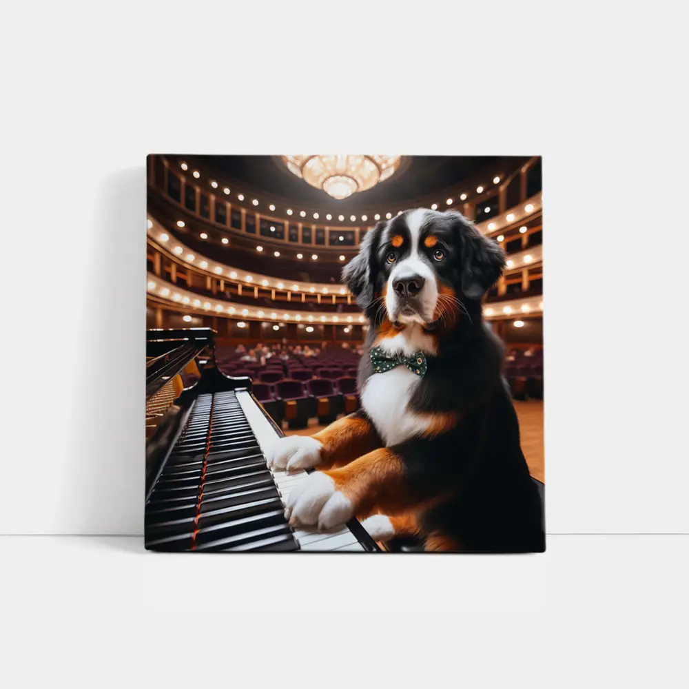 Bernese Mountain Dog Playing Piano Concert Hall – Wall Art