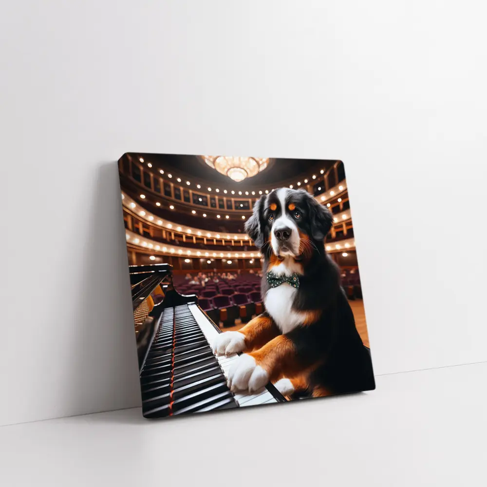 Bernese Mountain Dog Playing Piano Concert Hall – Wall Art