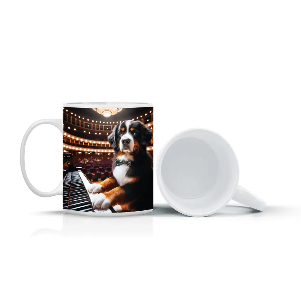 Bernese Mountain Dog Playing Piano Concert Hall – Mugs