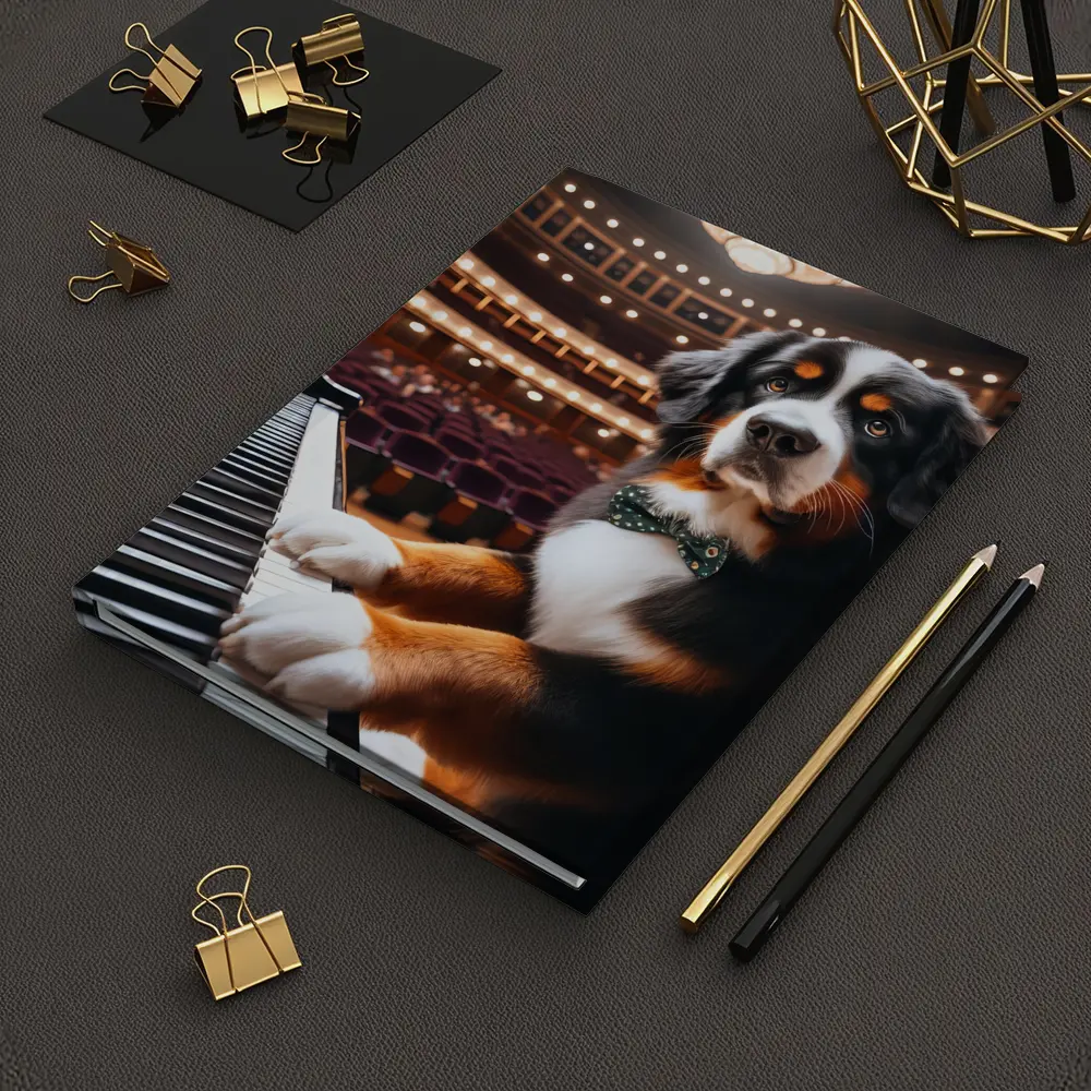 Bernese Mountain Dog Playing Piano Concert Hall – Notebooks
