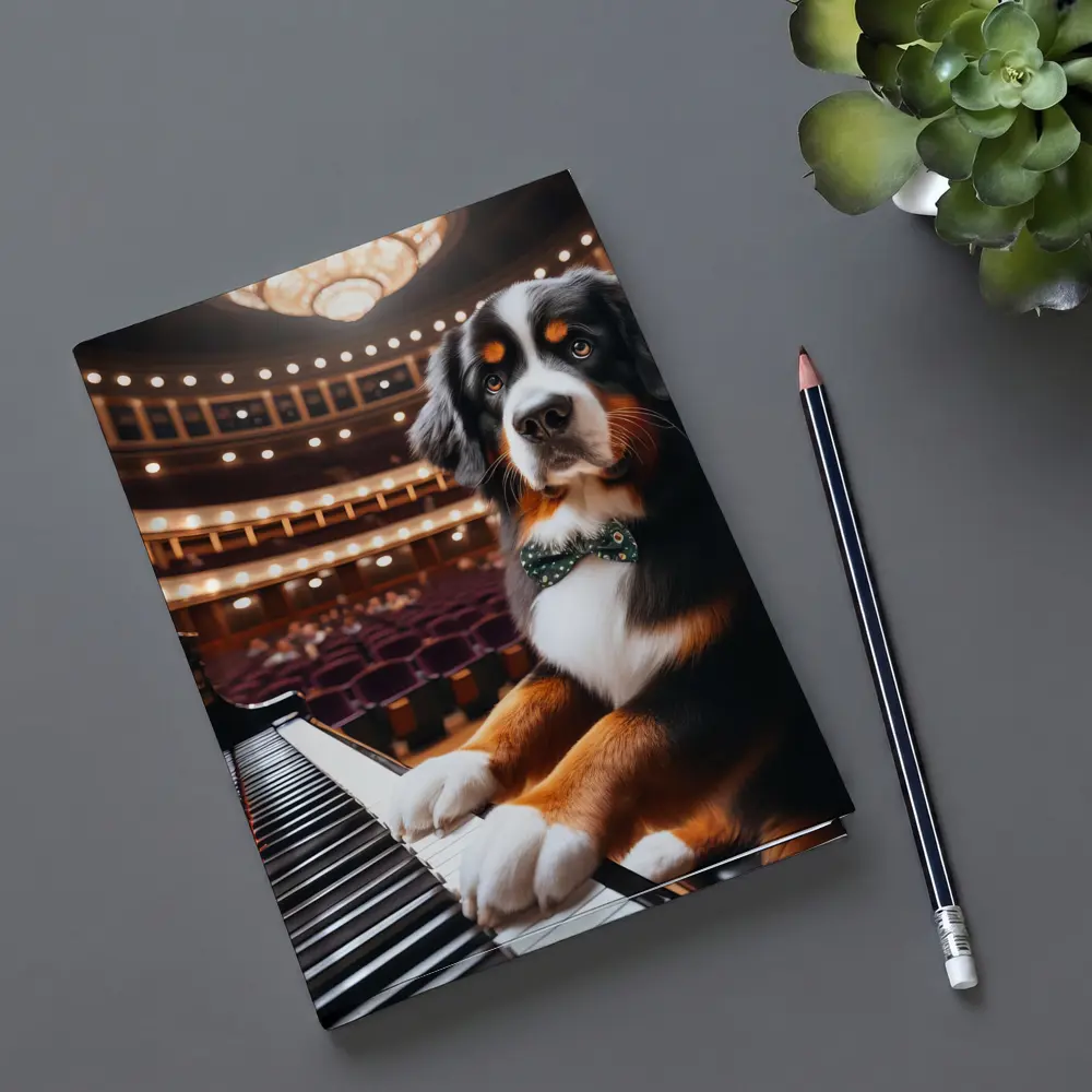 Bernese Mountain Dog Playing Piano Concert Hall – Notebooks