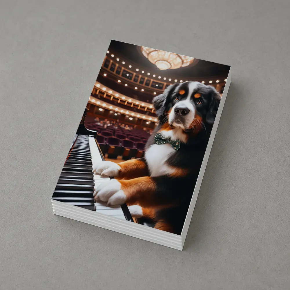 Bernese Mountain Dog Playing Piano Concert Hall – Postcards