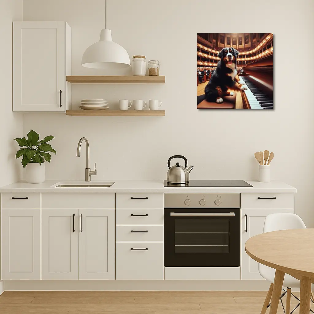 Bernese Mountain Dog Playing Piano Concert Hall – Wall Art