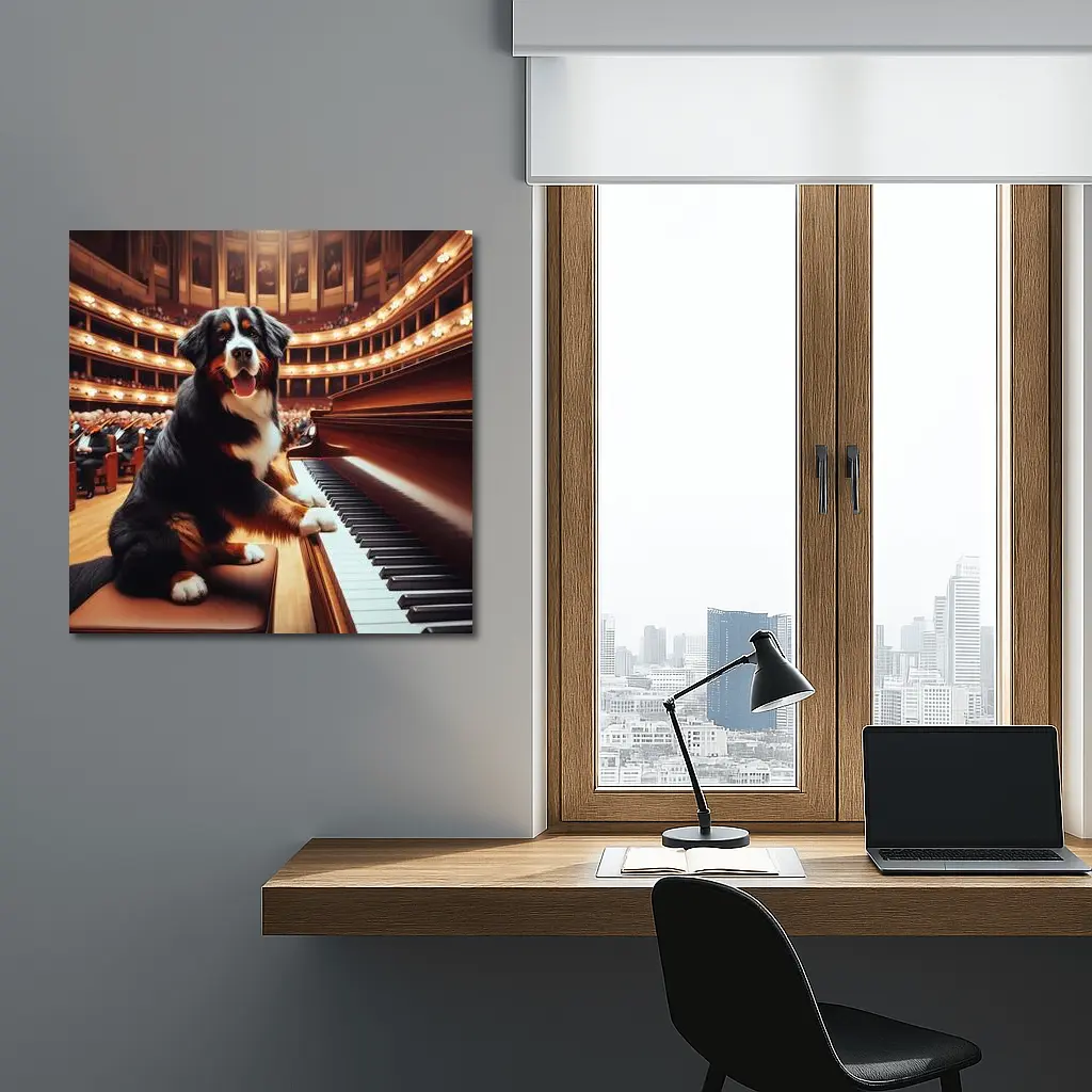 Bernese Mountain Dog Playing Piano Concert Hall – Wall Art