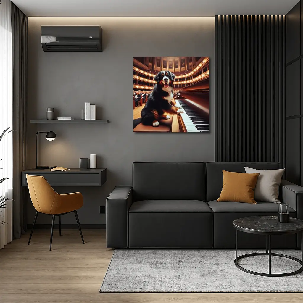 Bernese Mountain Dog Playing Piano Concert Hall – Wall Art
