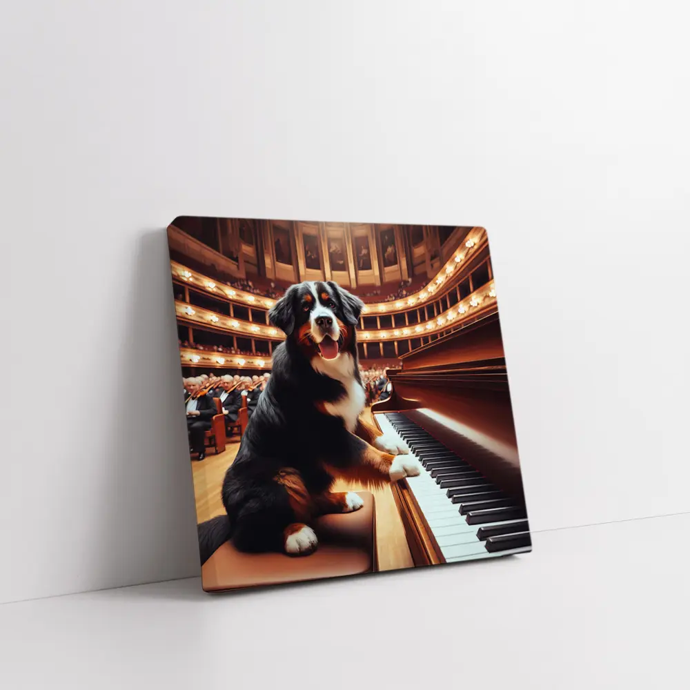 Bernese Mountain Dog Playing Piano Concert Hall – Wall Art