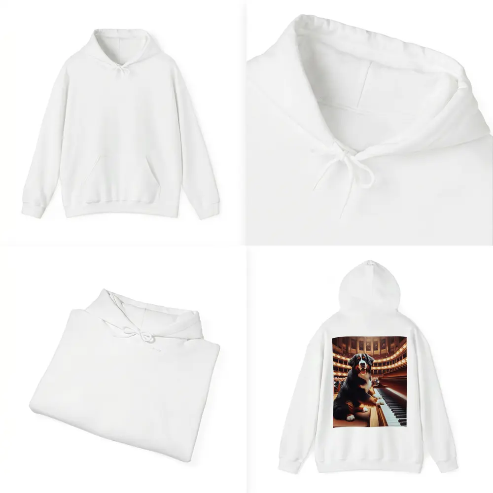 Bernese Mountain Dog Playing Piano Concert Hall – Hoodies